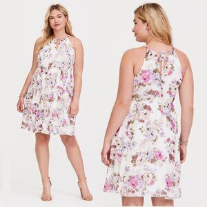 (00) Torrid Mini Chiffon Halter Neck Floral Sleeveless Flowy Dress